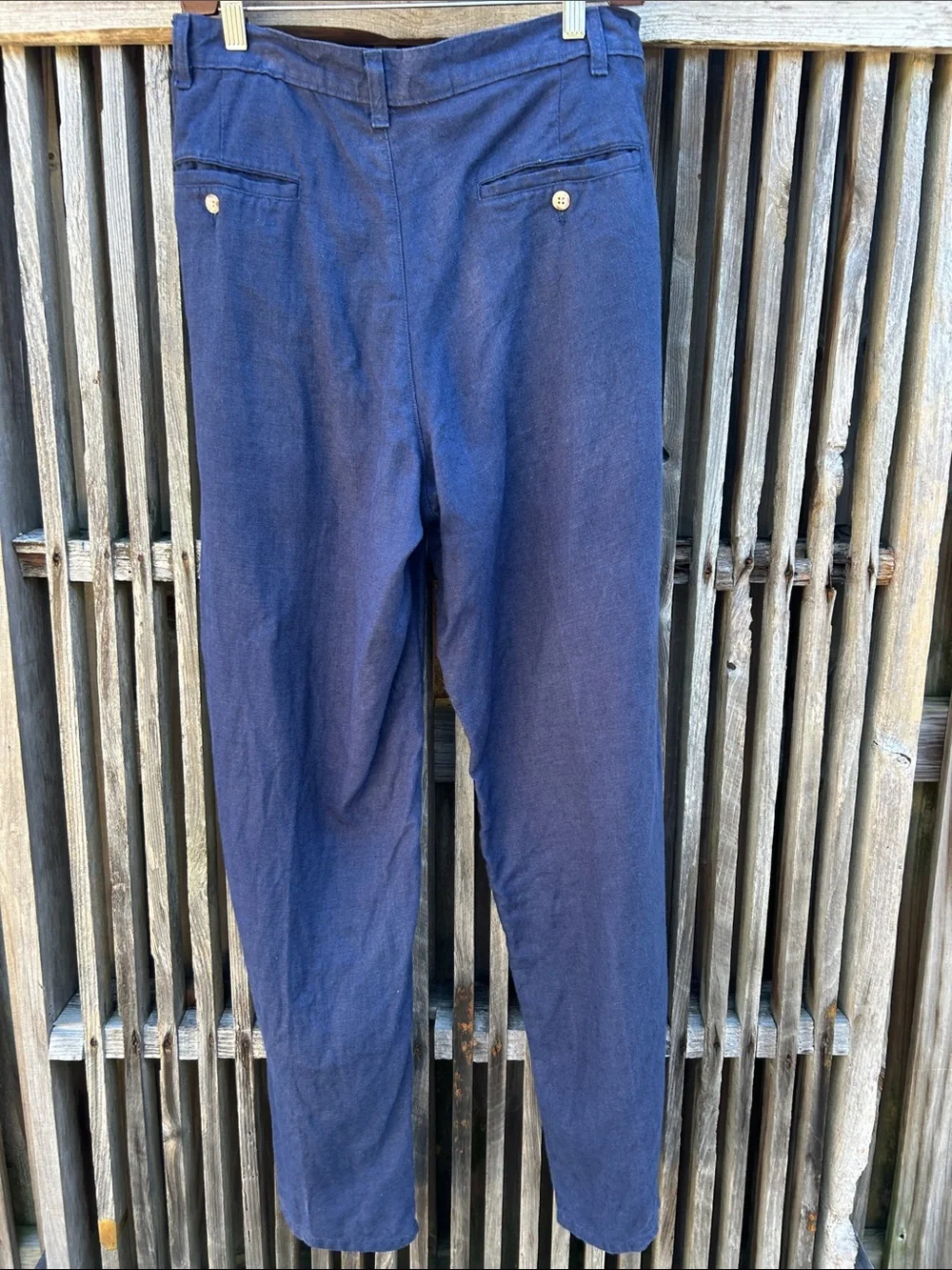 Vintage Polo Ralph Lauren Navy Blue Pleated Linen Trousers 30x32 RN 41381